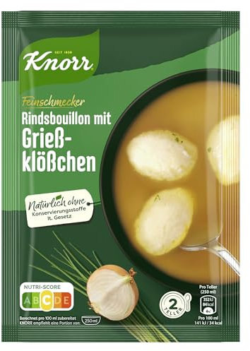 Knorr Feinschmecker Suppe Rindsbouillon mit Grießklöschen leckere Fertigsuppe mit aromatischen Gewürzen 2 Teller