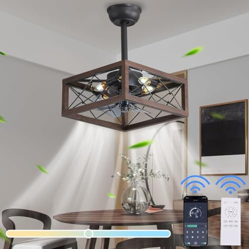 Deckenleuchte mit Ventilator und Fernbedienung Deckenventilator mit Licht led Pendelleuchte Vintage Fan Deckenlampe E14 6-Gang 3 Farbtemperatur Ventilator Lampe Decke Leise für Schlafzimmer Wohnzimmer