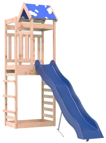 vidaXL Douglas3156935 Outdoor Playground Solid Wood Swing Set Garden Playhouse with Slide, Wooden Playground