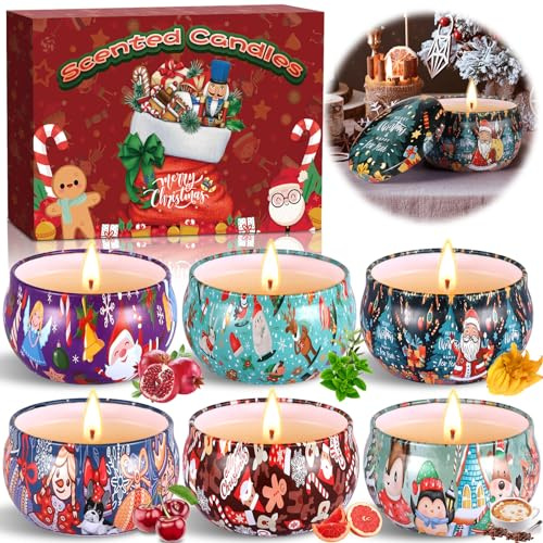 HYOJCWU Bougie Parfumée Ensemble Cadeau 6 Pièces, Bougies Parfumées de Noël, Bougies en 100% Cire De Soja Naturel, Bougies d'Aromathérapie pour Cadeaux pour Noël,Bath Yoga, décoration de noël