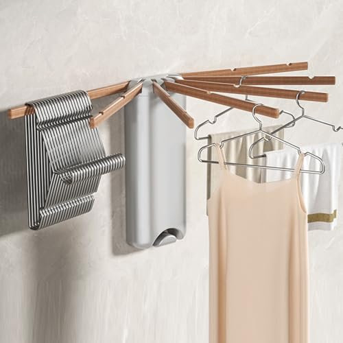 HIARAN Wäscheständer zur Wandmontage, zusammenklappbarer, kompakter Wäscheständer ohne Lochung, 7 Trockenstangen für den Innen- und Außenbereich (A 29,2 x 13,8 Zoll) Lucky Star