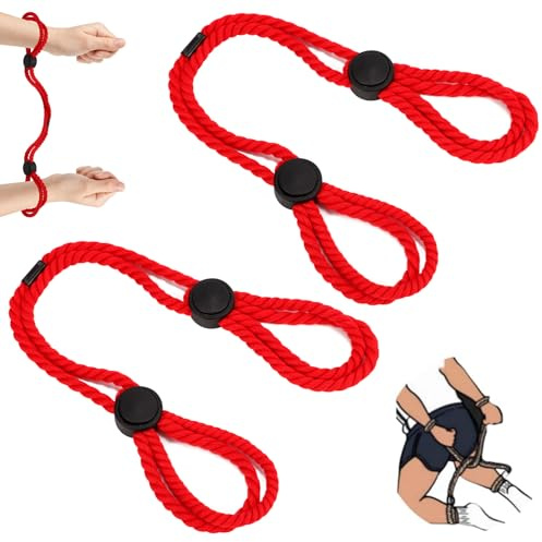 2 Bondage Seil Set für Handgelenke und Knöchel, Einstellbares BDSM Fesseln und Bondage Rope, BDSMS Fesseln Hand und Fuß Handschellen für Paare (Rot)