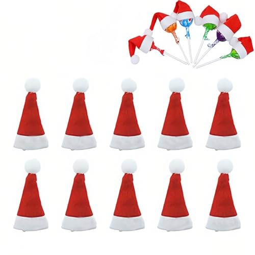 JEYORZY 10 pcs Weihnachtsmütze Klein, Mini Weihnachtsmützen, Mini Nikolaus Weihnachtsmütze, Weihnachtstischdeko, für Besteck, Flasche - Tischdeko und Besteckhalter, DIY Xmas Home Party Tischdekoration