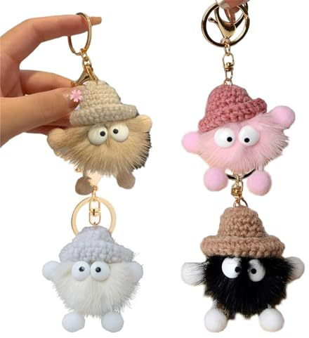 Fokroin 4 Pièces Porte Clef Peluche, Porte Clé Pompon, Animaux Mignons Porte-clés, Personnalisé Porte-Clés en Peluche, Porte Clef pomponPeluche, pour Sacs à Main, Voiture, Décorations de sac à dos