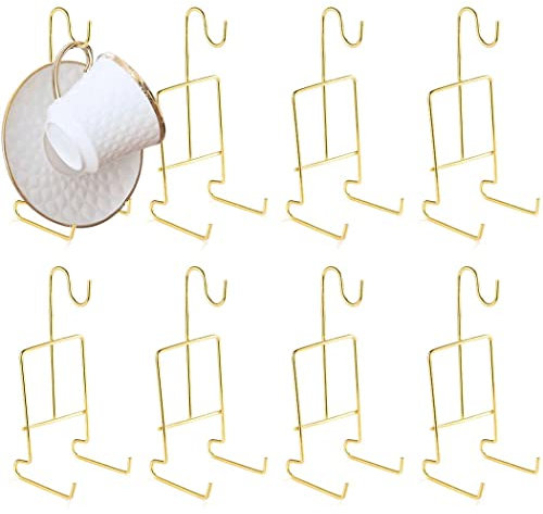 Juego de 8 soportes para tazas de té y platillos dorados, organizador de metal para tazas de café, soporte de platillo para el hogar