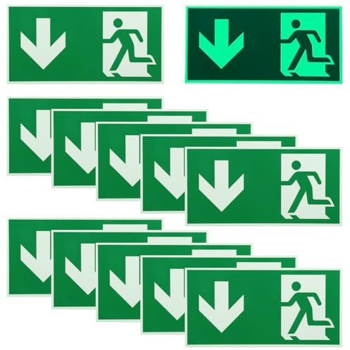 10 Stück Schild Notausgang: 300 x 150 mm Schild Notausgangsschild Extra Langnachleuchtend, Notausgangsschild Pfeil nach unten Reflektierend, Fluchtwegschild Rettungsweg (Nach unten)