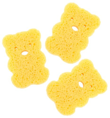 AUTSUPPL 3pcs Multi-function Kitchen Cleaning Sponge Set, Reusable Yellow Wood Pulp Cotton Household Dish Scrubber Pads Cartoon Bear Design, Compact Wok and Dishwasher Accessory
