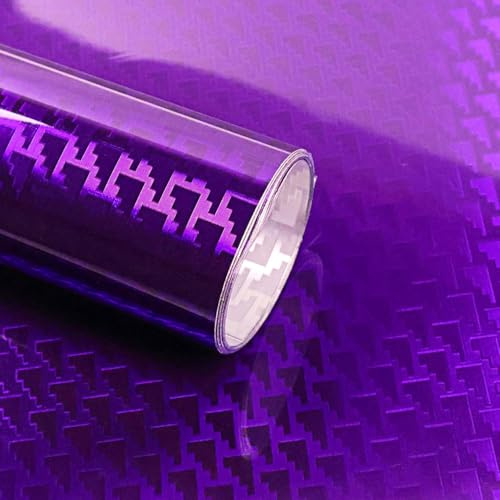 PVUEL Purple Carbon Fiber Vinyl Wrap, High Gloss Car Wrap Film, Forged Chrome Aircraft Pattern Auto Interior Stickers Sheets Films Wraps, Bubble-Free for DIY Use 1ft x 5ft