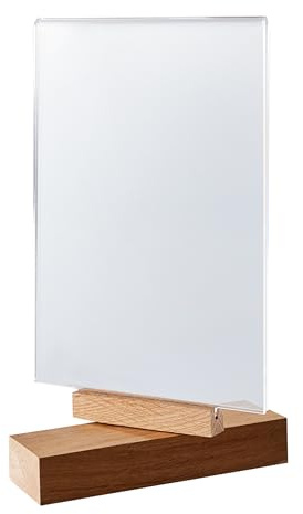 SPRINTIS Tischaufsteller A5 Hochformat mit drehbarem Acryldisplay und Holzfuß aus Eiche, doppelseitiger Menükartenhalter, ideal für Restaurants, Messen und Büros