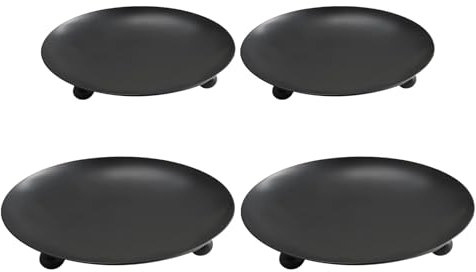 4 PCS Black Metal Pillar Candle Stand - Round Tray & Plate for Wedding, Church Decorative Candle Holders