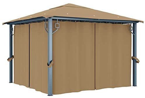 ShGaxin Pavillon mit Vorhang, Grillpavillon Winterfest, überdachung Terrasse, Terrassenpavillon, 300x300 cm Taupe Aluminium
