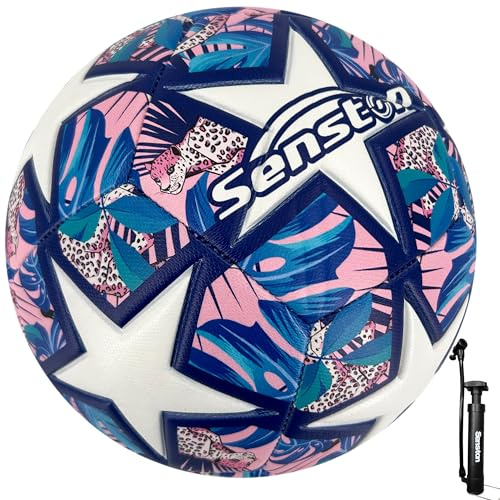 Senston Fotboll storlek 5 med 3D-textur redo för utomhusbruk, mjuk fotboll med pump för vanliga fester, träning och fotbollskurser, rosa
