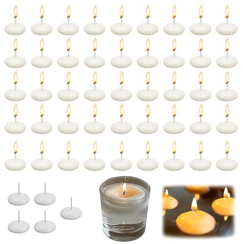 GD HUA 50 Stück Schwimmkerzen Weiss, Schwimmende Kerzen, Wasserkerzen, Dekorative Schwimmkerzen für Hochzeit, Jahrestag, Pool, Valentinstag, Abendessen, Weihnachtsdekoration