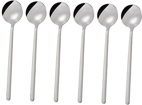 Alipis 6stücke Edelstahllöffel Mit Mini-rundlöffeln Langgriffig Für Kaffee Zucker Tee Cappuccino Dessert Spülmaschinenfest Polierte Oberfläche Geeignet Für Zuhause