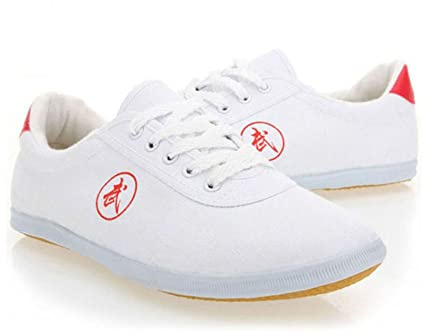 XUHCLY Chinese Tai chi Training Shoes,Tai Chi Shoes,Traditional Martial Arts Kung Fu Gymnastics Unisex Sneakers Casual Shoe Soft Sole Canvas Shoe(Size:44 EU,Color:White)