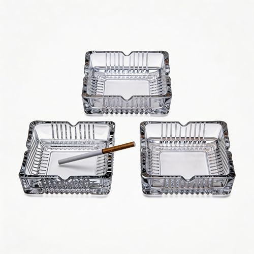ZSHNYUKX 3 Pack 4 inch Square Glass Ashtray, Clear Thick Tempered Glass Cigarette Ash Tray, Easy Clean Heavy Duty Smoke Tray for Home Office Outdoor Party Decoration