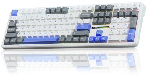 AULA F108 Wireless Gaming Keyboard Full Size,3 Mode 2.4GHz/BT5.0/USB-C Mechanical Keyboards with Five Layers Filling,Pre-lubed Switch,RGB,Creamy Sound,Hot Swappable Custom Keyboard (White&Blue)