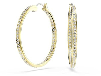 Swarovski Pendientes de aro Sommerset, Borde Exterior de cada Pendiente Bañado en Tono Oro Delicadamente Adornado con un Pavé de Cristales Transparentes, Blancos