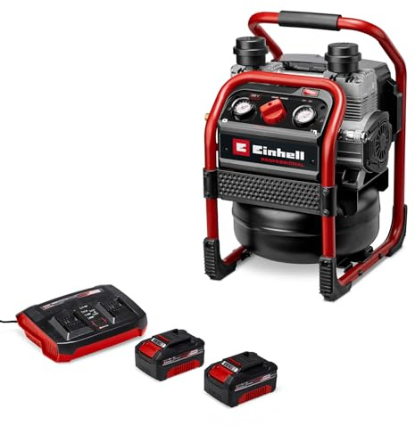 Einhell Professional Akku-Kompressor SILENZZO 36/210 Power X-Change (36 V, max. 8 bar, 210 L/min Ansaugleistung, Manometer, ölfrei, besonders leise, inkl. 2x 4,0 Ah Akkus, Twincharger)