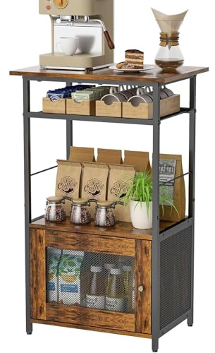 Zertylre Armoire de cuisine avec plan de travail, armoire à café à 3 niveaux, étagère de cuisine, étagère à café en bois pour cuisine, maison et bureau, marron vintage