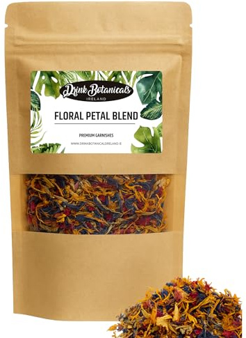 Drink Botanicals Ireland | Dried Blue Cornflower, Rose Petals, Marigold Floral Mix | 100%Natural, Edible, Food Grade. For Cocktail Flowers, Mocktail, Decorations,Confetti, Soap Making & Tea | 25 Grams