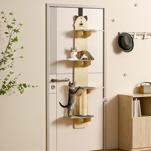 tinysiry Árbol para Gatos, Estante Colgante para Puerta con Poste Rascador y Pelota de Juego, Escalador Colgante para Gatos de 4 Niveles sobre la Puerta, Torre para Gatos, Árbol para Gatitos
