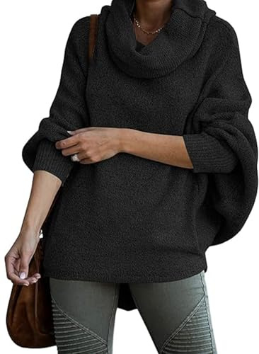 Rayson Pull Femme Hiver Col Roulé à Manches Longues Pullover Oversize Chic e Elegant Modèle à Pull Manches Longue Tricoté Noir XL