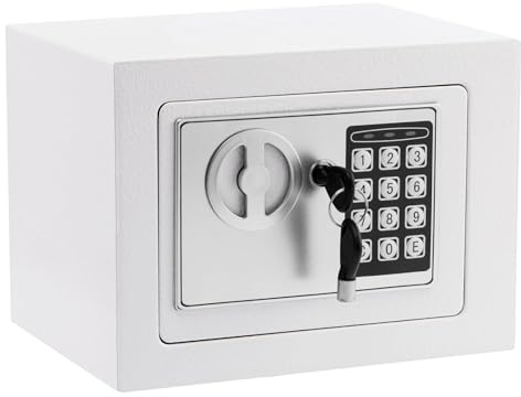 Digital Safe Box with Key, 4.6L Electronic Small Money Cash Box for Home Use Safety Security Lock Boxes with LED Light Indicators & 2 Emergency Keys (White)