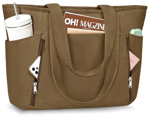 KTUEOV Handtasche Damen, Groß Shopper Tasche Damen Leicht Cord Tote Bag Schultertasche Damen 15,6 Zoll Laptoptasche Beuteltasche Lehrertasche mit Vielen Fächern für Uni Büro Arbeit Reisen
