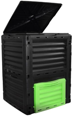 ENWYTE Compostiera Giardino 300 litri convertitore di rifiuti, grande capacità in plastica impermeabile ventilazione facile da montare ecologico terreno fertile riciclaggio stoccaggio(Green)
