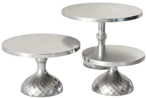 Yeqqzq 3 Pack Metal Cake Stands for 6-12 Inch Cakes, Perfect Dessert Table Display Set, Cupcake&Cake Stands for Party, Wedding, Birthday, Baby Shower, Anniversary (Sliver)