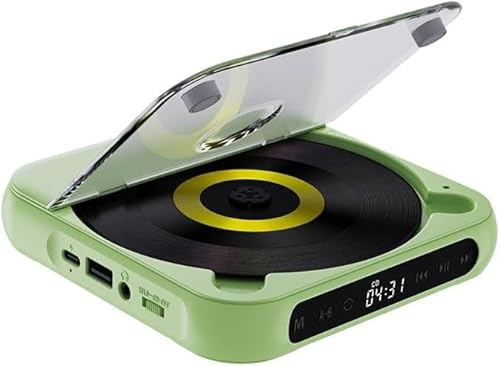 YTDZR Saker Plus Portable CD Player with Bluetooth 5.3,Supports CD/CD-R/CD-RW/MP3,Rechargeable Battery for Travel, Home, Car.(Green)