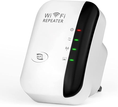 WiFi Booster Range Extender, 300Mbps WiFi Extender Booster for Home, 2.4GHz Internet Extender Signal Amplifier with Ethernet Port, Repeater & AP Mode, Simple WPS Setup, UK Plug White