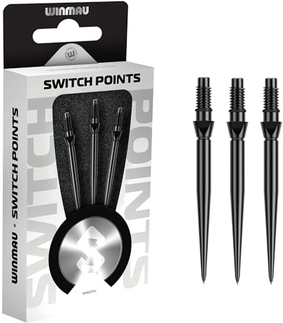 WINMAU – Switch Points – kolstålsspets – gängad snabbbytningsmekanism – 1 set per förpackning – slät svart effekt 30 mm – professionella darttillbehör