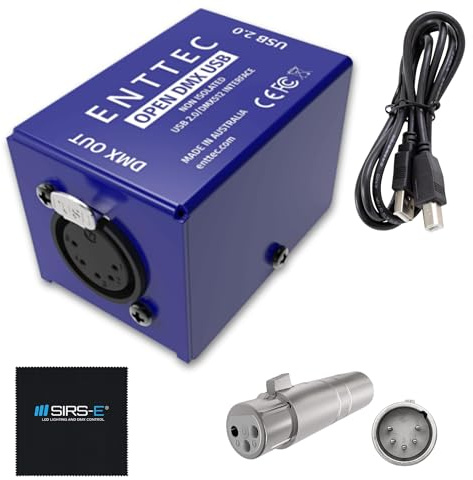 Enttec Open DMX USB 70303 - Widget de controlador de interfaz de iluminación (código abierto/hardware) paquete SIRS-E adaptador XLR de 5 pines a 3 pines con paño de pulido SIRS-E