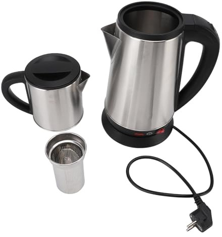 TOPINCN Juego de Tetera Turca Eléctrica, Juego de Tetera, Turca de Acero Inoxidable de 1 Litro y 2 Litros con Infusor Desmontable para Preparar té de Hierbas Negro (Enchufe de la UE 220V)