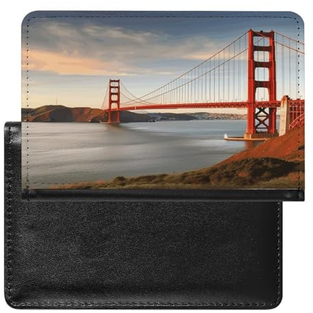 Étui de passeport Golden Gate Bridge en cuir avec blocage RFID - Portefeuille de voyage pour documents - Pour homme et femme