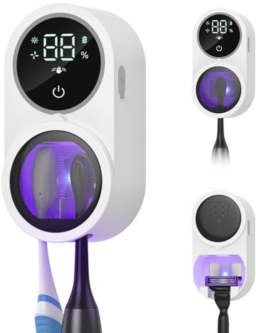 UV Desinfektions Zahnbürstenhalter, ORIA Zahnbürstenhalter mit Trocknung | Zahnbürstenhalter Elektrische, LED-Display, Wandmontage, für Familie Reisen Razo Zahnbürsten