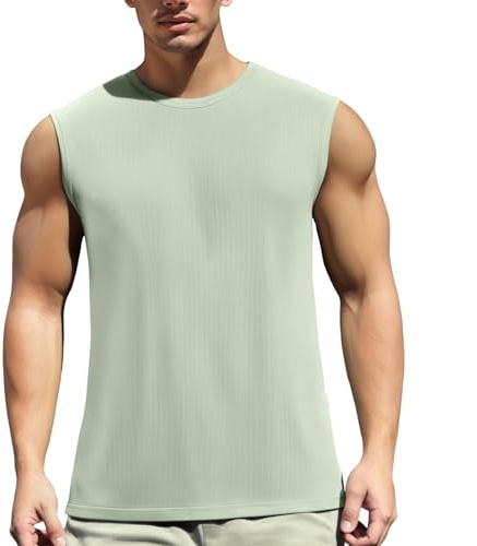 Generisch Camiseta sin mangas para hombre, verano, seda helada, rejilla de oxígeno, transpirable, deporte, tiempo libre, media manga, muscle para hombre, transpirable