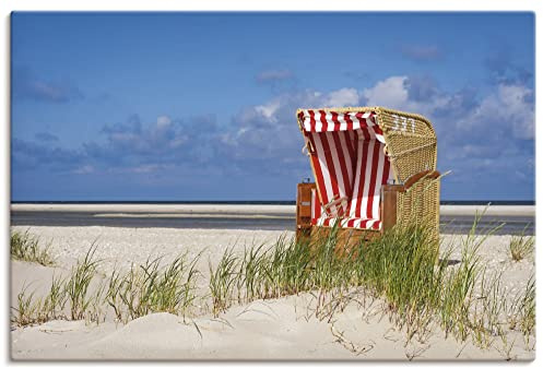 ARTLAND Wanddeko Leinwand Bilder Wandbild Maritime Deko Sommer Meer Nordsee Strand Gräser Strandkorb Amrum T2LQ