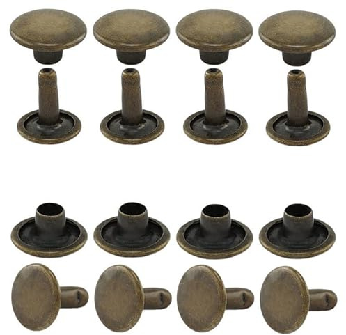 GETMORE Parts Hohlnieten Doppelkopf, Doppel-Niete, Doppelhohlniete, zweiteilig, Messing, rostfrei - ab 100 Stück, antik, 7 mm