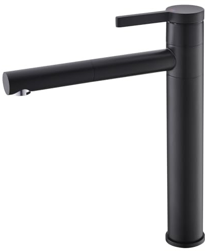 CIENCIA Bathroom Sink Faucet Single Handle Brass Vessel Sink Faucet 360°Rotating Spout Tall Basin Mixer Tap Black, BB6112C