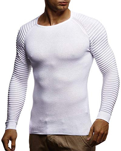 Leif Nelson Maglione Uomo Girocollo Felpa a Maglia LN-20729 Bianca XX-Large