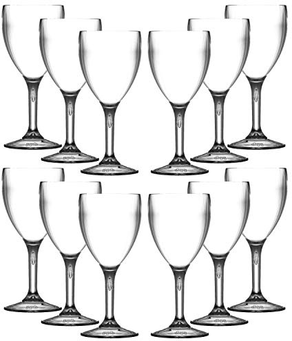 Elite Premium Lot de verres à vin en plastique polycarbonate incassable réutilisable, hauteur 17,3 cm, diamètre maximum 7,5 cm (12)