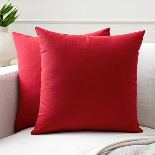Encasa XO Kissenbezug Baumwolle, ohne Füllung 45x45 cm | Tiefrot, Canvas Gewebe | Verdeckter Reißverschluss | Maschinenwaschbar | Sofakissen, Couch & Bett | 2er-Set