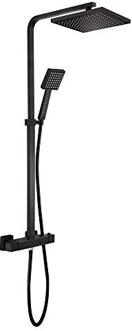 STILFORM Designer Duschsäule Serie Park Höhenverstellbar mit Regendusche, Thermostat und Handbrause in Schwarz Matt oder Chrom (Schwarz Matt)