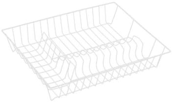 MSV Geschirrabtropfkorb - Abtropfgitter aus Draht - Geschirrständer mit Kunststoffüberzug weiß- Geschirrkorb 43 x 34 x 7,5 cm - Abtropfgestell für Teller und Besteck - Küchenhelfer