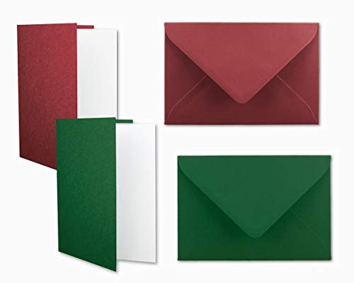 20x Kartenpaket in Dunkelrot und Dunkelgrün - Faltkarten DIN A6 mit Falz 10,5 x 14,8 cm, Umschläge DIN C6 11,4 x 16,2 cm und Einlegeblatt 10 x 14,3 cm