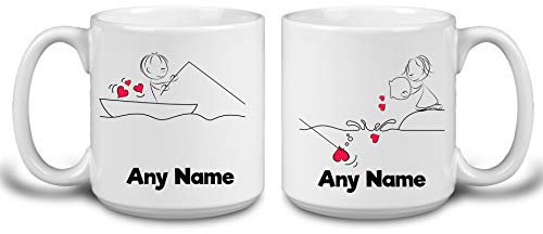 GOPERSONALISED Mr and Mrs Gifts - Personalised Jumbo 20oz Mugs Set of 2 Coffee Cups - Couples Gifts for Engagement Wedding Anniversary Valentines (Design: Fishing Boat)