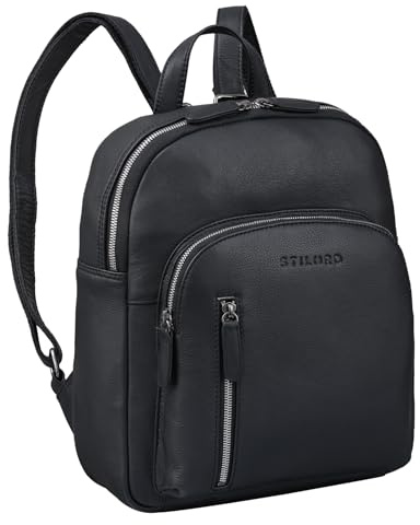 STILORD 'Summer' Daypack Frauen Leder Rucksack Kleiner Tagesrucksack Cityrucksack Vintage Stadtrucksack Elegant und Modern Rucksäcke Damen Echtleder, Farbe:schwarz